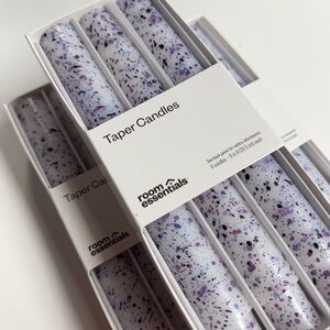 Room Essentials 6pk Modern White , Blue and Purple Speckle Taper Candles NIB